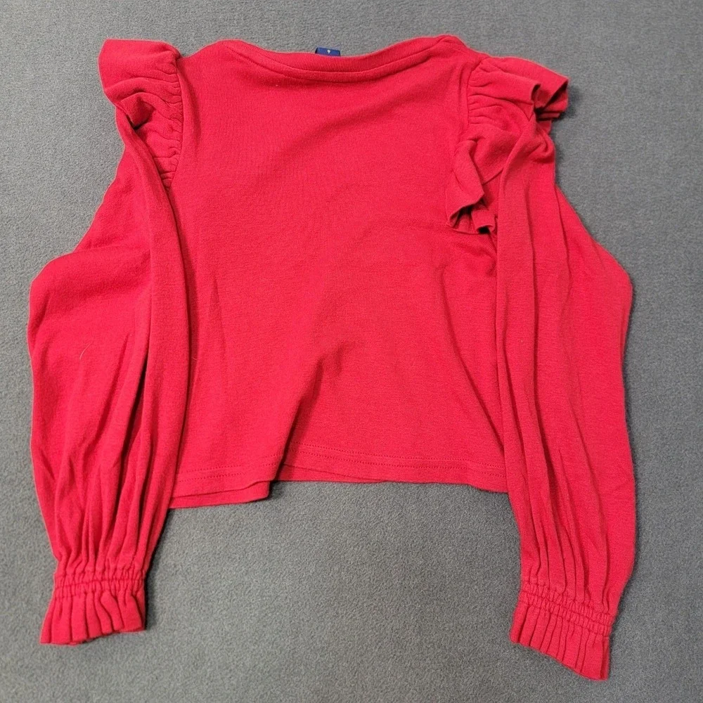 Polo Ralph Lauren Girls Red Ruffle‎ Shoulder Long Sleeve Top Smocked Cuff Size 6